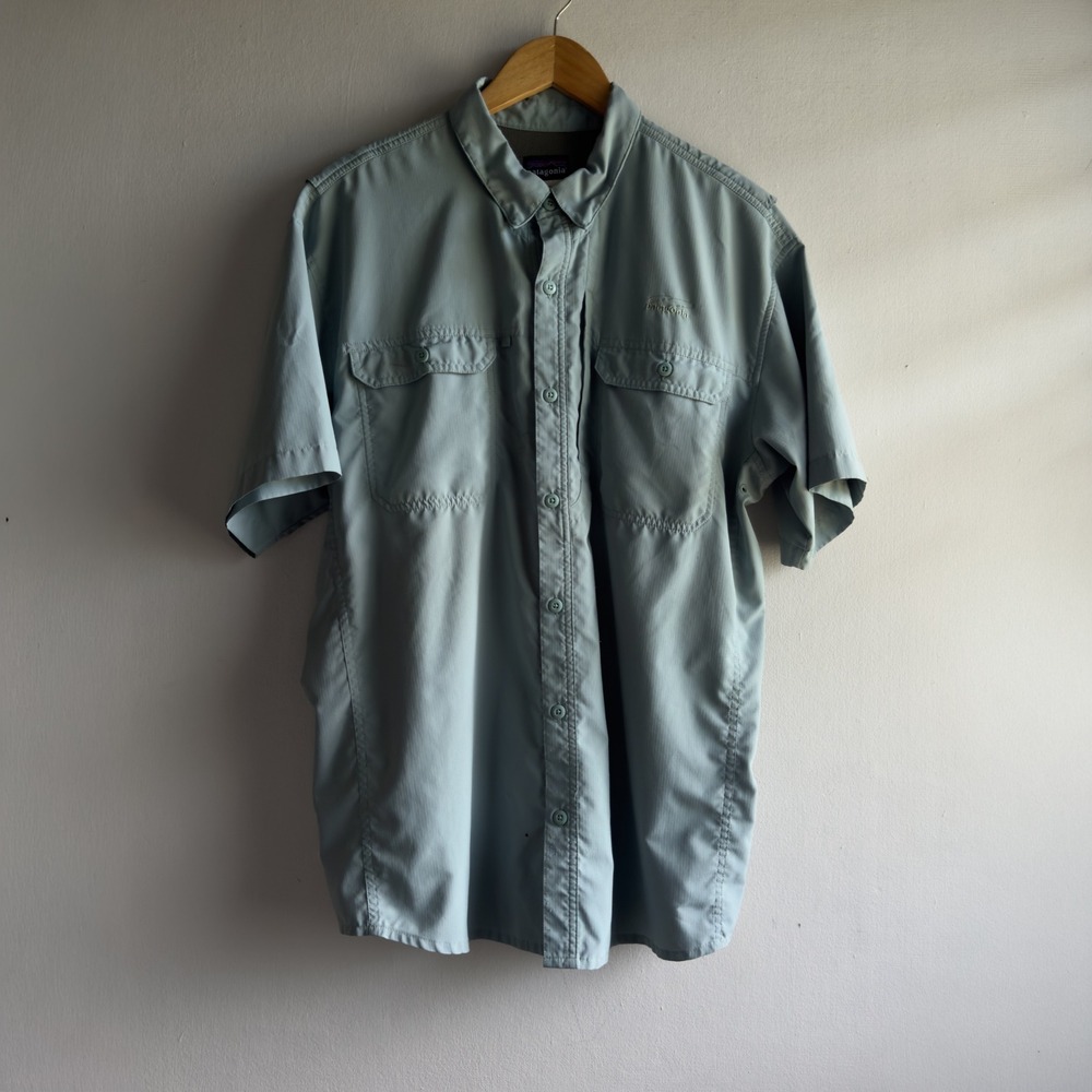 Patagonia Sol Patrol II Fishing Shirt Mens Large Green Ripstop Hiking Technical